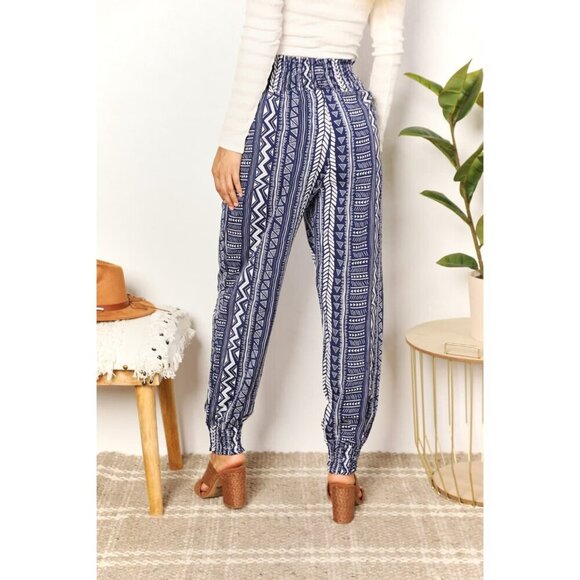 Double Take Geometric Print Tassel High-Rise Pants - Picture 2 of 6